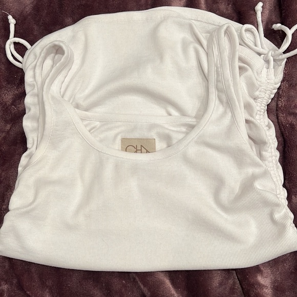 CHASER white tank top with ruched/ tie detail size medium / white - Picture 2 of 10